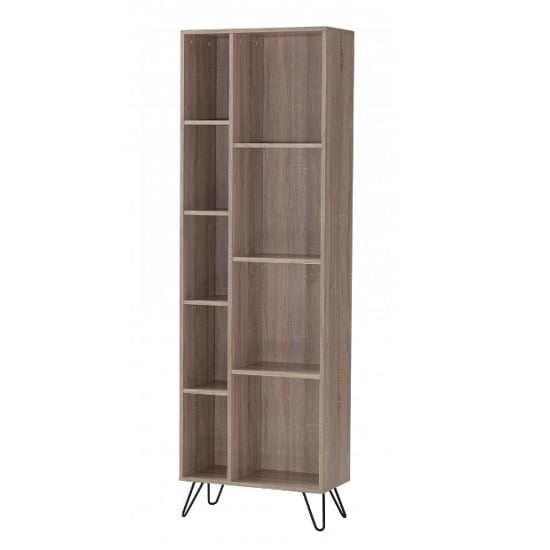 Canell Wooden Bookcase In Oak Effect With Black Metal Legs