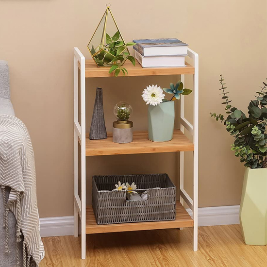 Canfield 3 Tier Bamboo Shelving Unit In Natural And White FiF