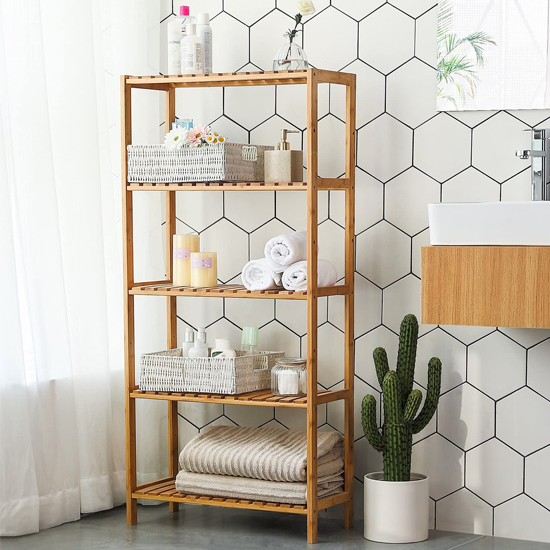 Canfield 5 Tier Bamboo Bathroom Shelving Unit In Natural