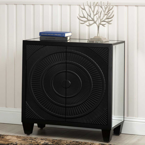 Product photograph of Canfield Mirrored Sideboard With 2 Doors In Black from Furniture in Fashion