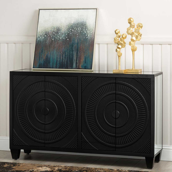 Product photograph of Canfield Mirrored Sideboard With 4 Doors In Black from Furniture in Fashion