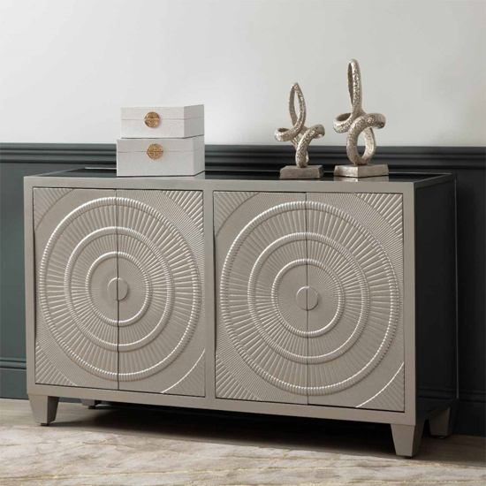 Product photograph of Canfield Mirrored Sideboard With 4 Doors In Champagne from Furniture in Fashion