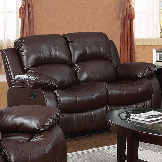 Product photograph of Canika Leather Full Bonded Recliner 2 Seater Sofa In Brown from Furniture in Fashion