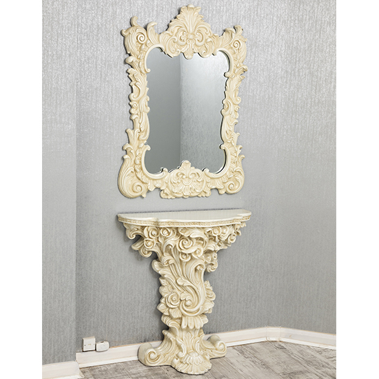 Photo of Cannan french ornate console table with wall mirror in cream