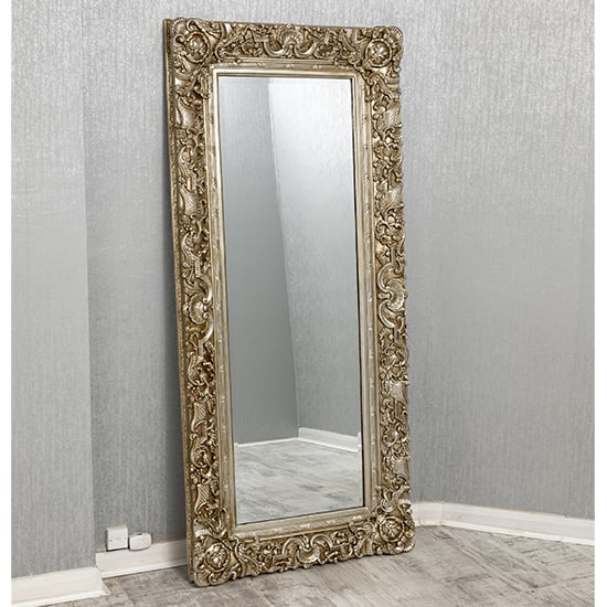 Photo of Cannan rectangular french ornate wall mirror in silver frame