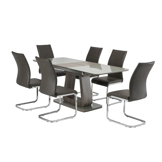 Cannes Extendable Glass Dining Table Grey With 4 Ellis Chairs