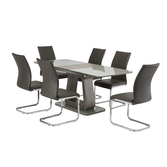 Read more about Cannes extendable glass dining table grey with 4 ellis chairs