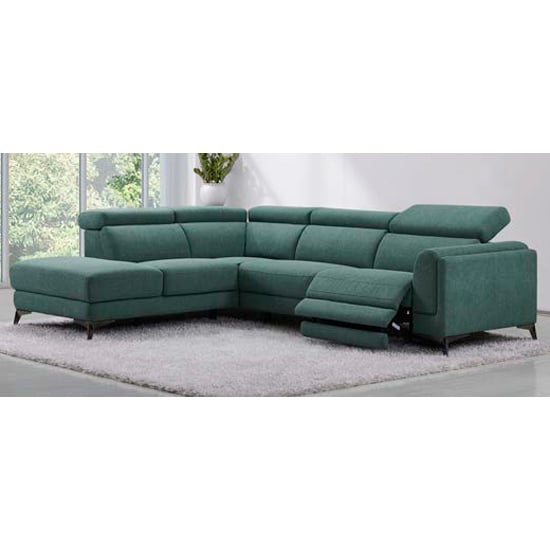 Read more about Cannes electric recliner fabric corner sofa right hand in green