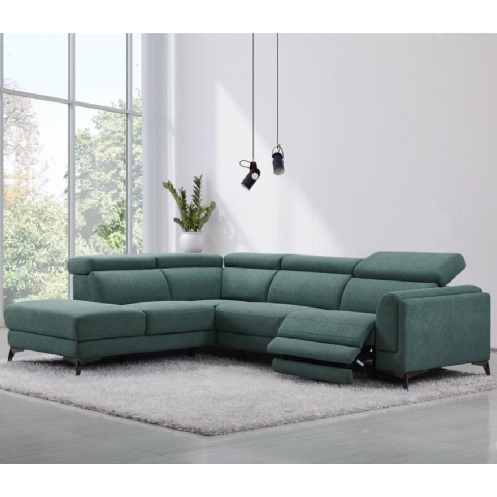 Cannes Fabric Left Handed Electric Recliner Sofa Suite In Green