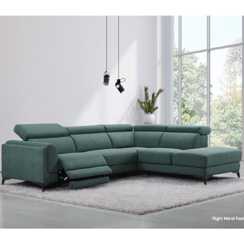 Cannes Fabric Right Handed Electric Recliner Sofa Suite In Green