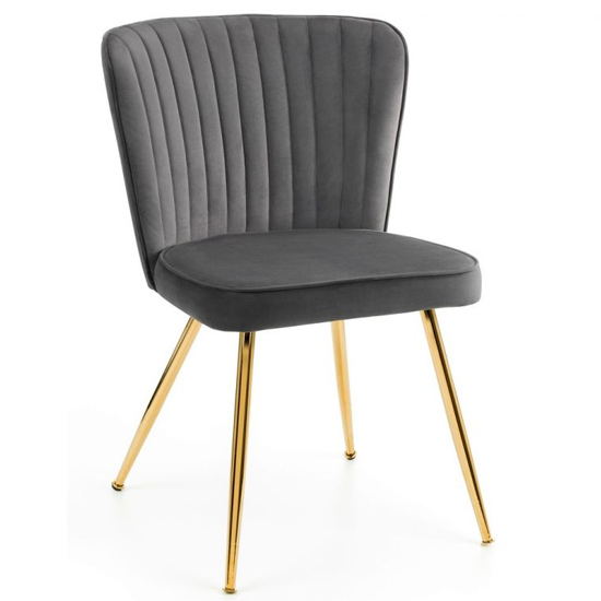 Caledon Grey Velvet Dining Chair With Gold Metal Legs In Pair