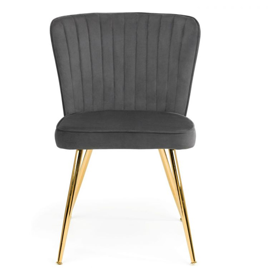 Caledon Grey Velvet Dining Chair With Gold Metal Legs In Pair