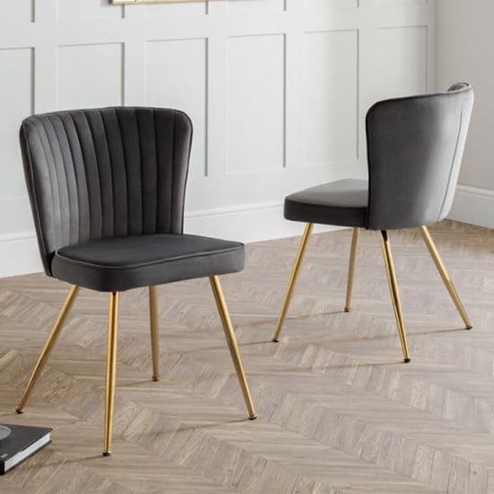 Caledon Grey Velvet Dining Chair With Gold Metal Legs In Pair_1