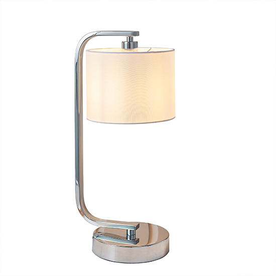 Canning White Silk Drum Shade Table Lamp In Polished Chrome_2