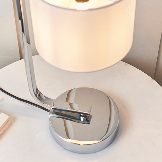 Canning White Silk Drum Shade Table Lamp In Polished Chrome_5