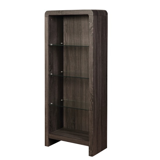 Cannock Wooden Bookcase In Charcoal With 3 Glass Shelf