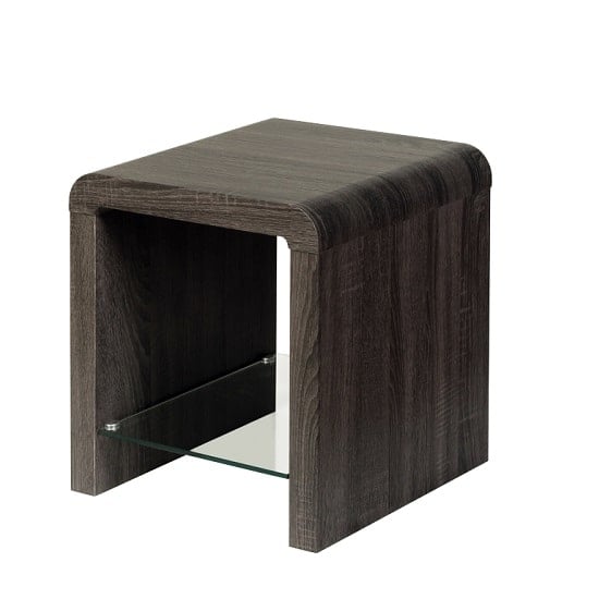 Cannock Wooden End Table In Charcoal With Glass Shelf