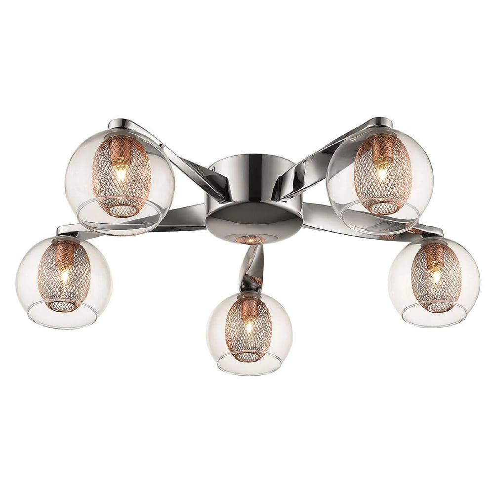 Read more about Cannonbury 5 light clear glass shade flush light in copper