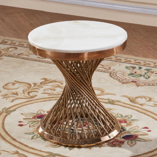 Read more about Palila marble lamp table with rose gold base in white