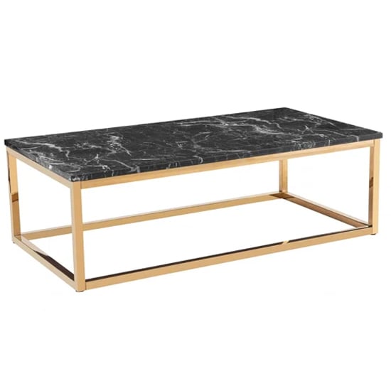 Photo of Cantara marble effect wooden coffee table with gold metal frame