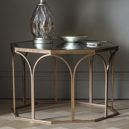 Photo of Canterbury octagonal clear glass coffee table in gold