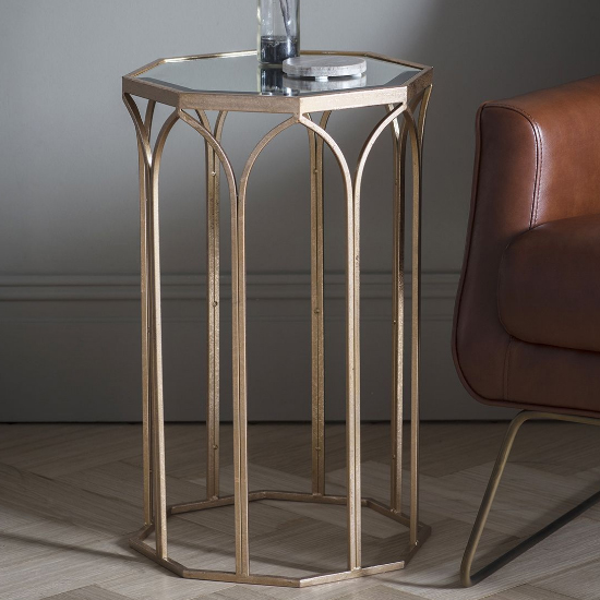 Product photograph of Canterbury Octagonal Clear Glass Side Table In Gold from Furniture in Fashion