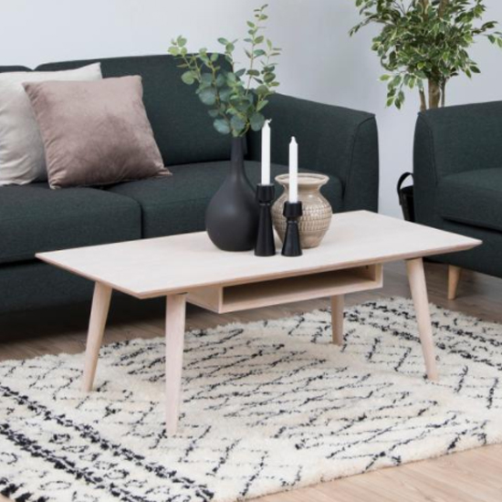 Photo of Canton wooden coffee table with 1 shelf in oak white