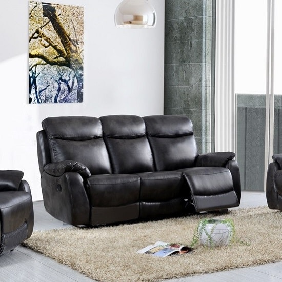 Canton Recliner 3 Seater Sofa In Grey Faux Leather Furniture in Fashion