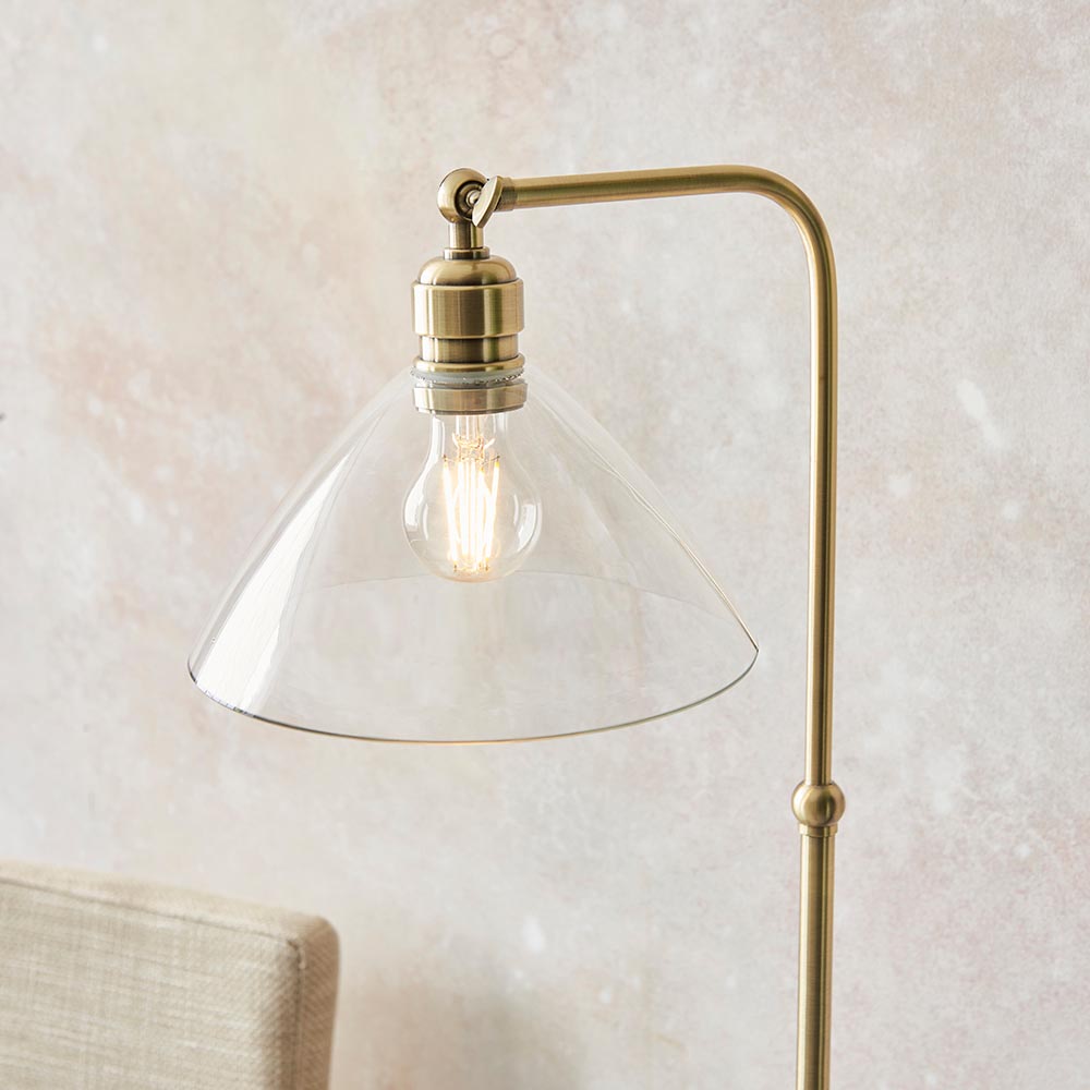 Canton Clear Glass Floor Lamp In Antique Brass