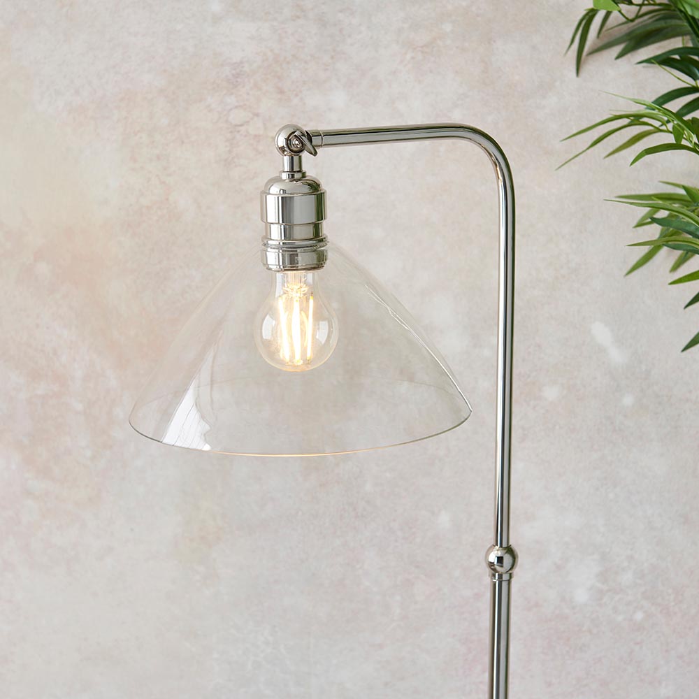 Canton Clear Glass Floor Lamp In Bright Nickel