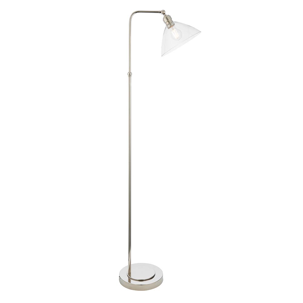 Canton Clear Glass Floor Lamp In Bright Nickel