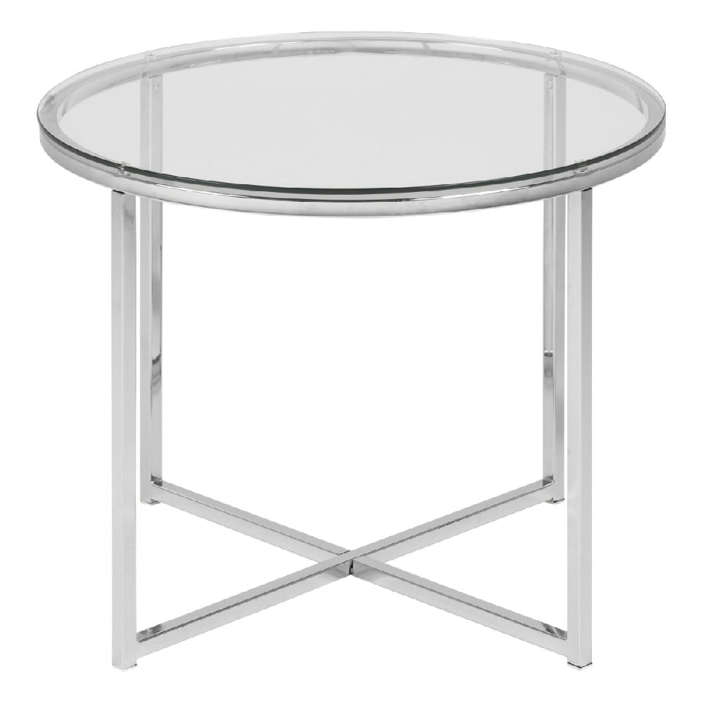 Canton Clear Glass Side Table Round With Chrome Steel Base