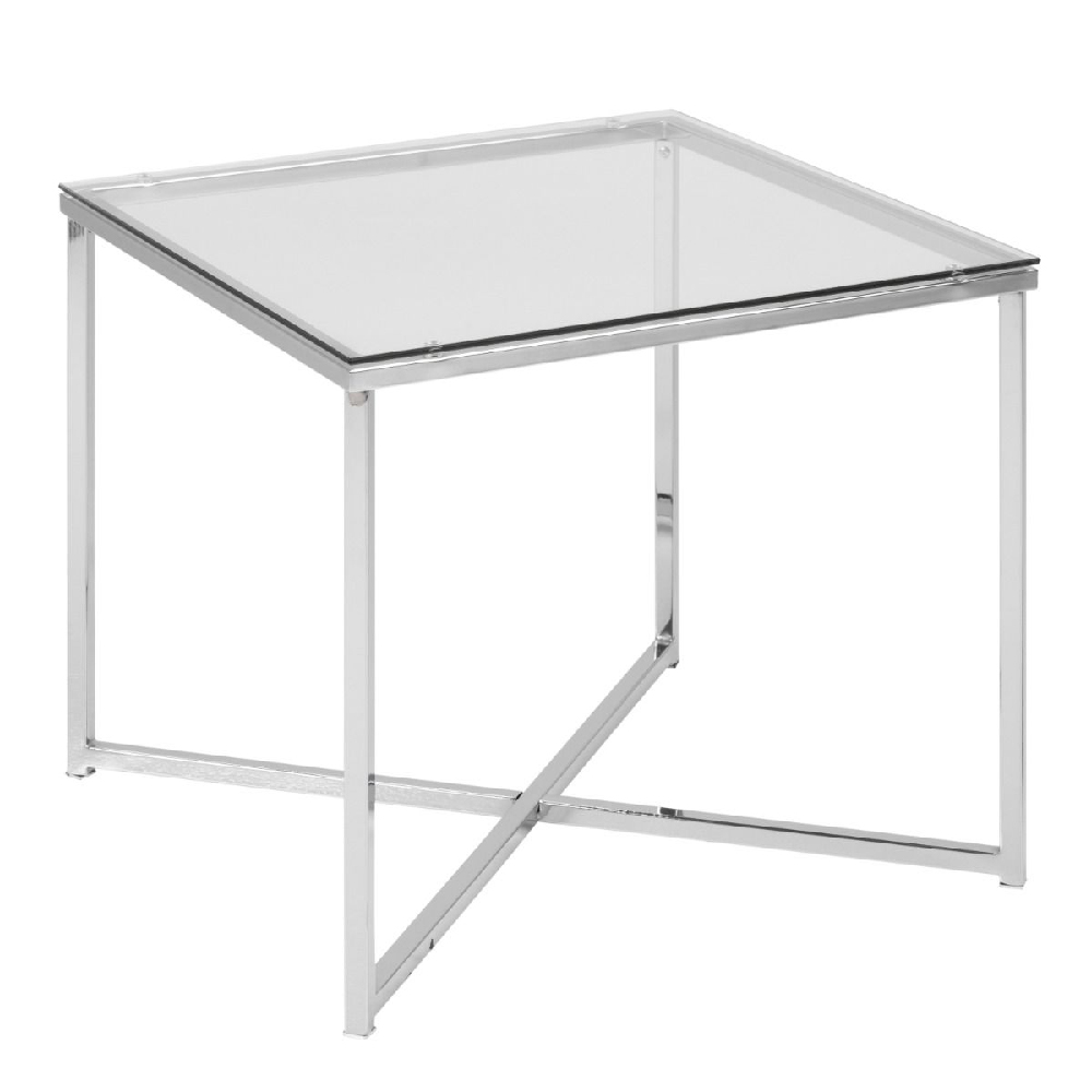 Canton Clear Glass Side Table Square With Chrome Steel Base