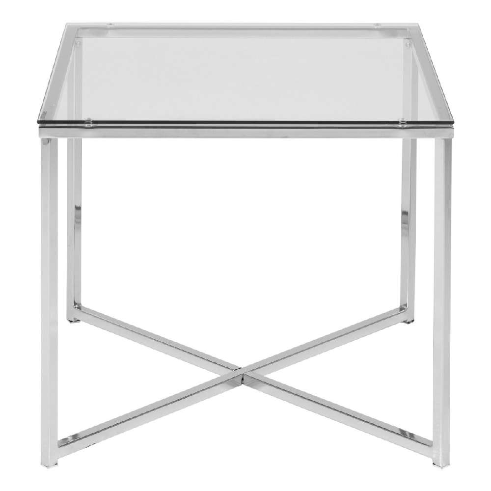 Canton Clear Glass Side Table Square With Chrome Steel Base