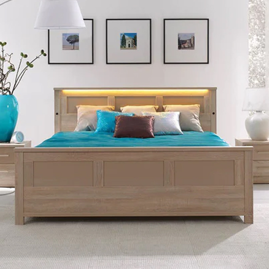 Read more about Canton wooden double bed with storage in sonoma oak and led