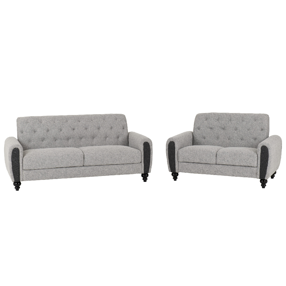 Canton Fabric 3+2 Seater Sofa Set With Black Legs In Light Grey
