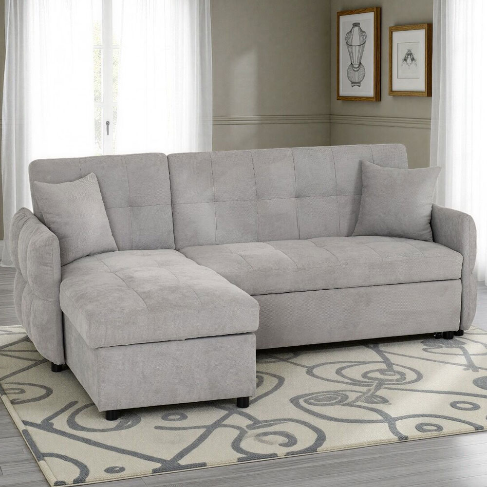 Canton Fabric L Shape Corner Sofa Bed In Silver Grey