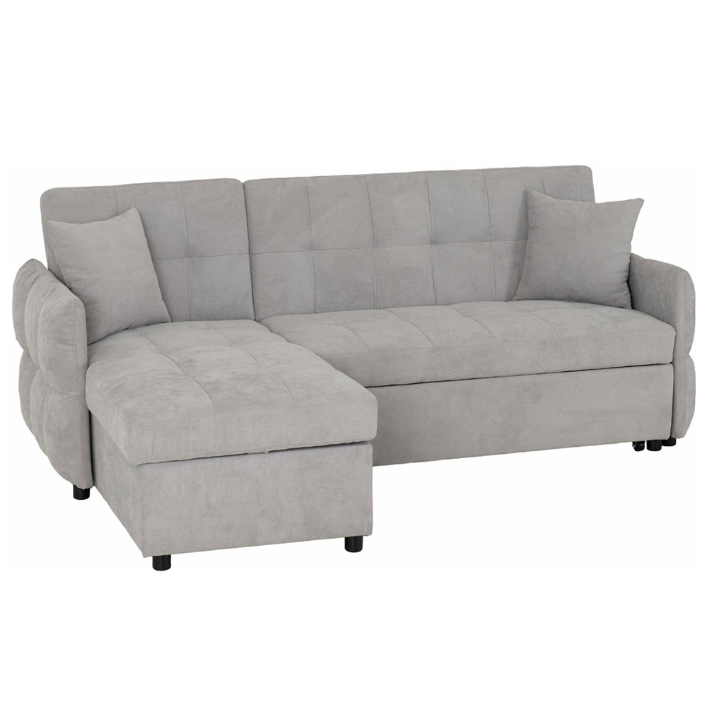 Canton Fabric L Shape Corner Sofa Bed In Silver Grey