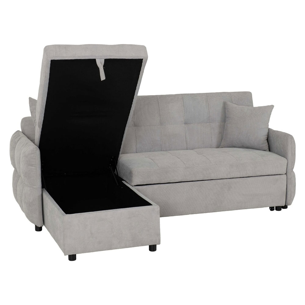 Canton Fabric L Shape Corner Sofa Bed In Silver Grey