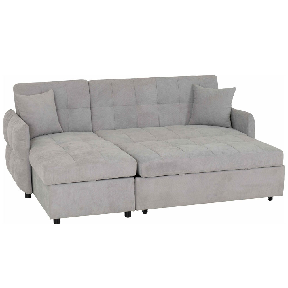 Canton Fabric L Shape Corner Sofa Bed In Silver Grey