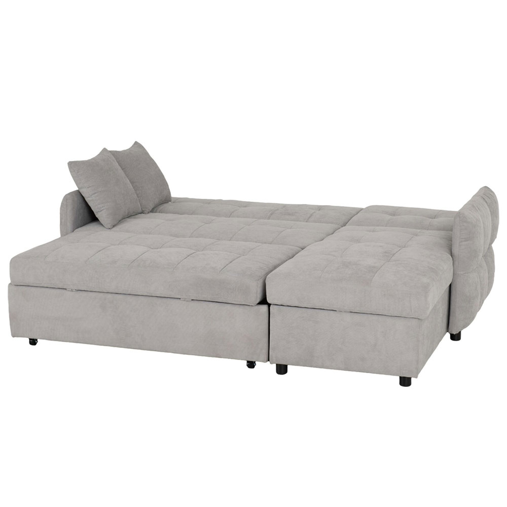 Canton Fabric L Shape Corner Sofa Bed In Silver Grey