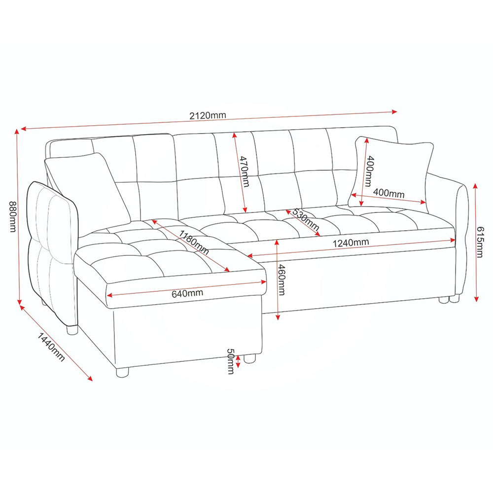 Canton Fabric L Shape Corner Sofa Bed In Silver Grey