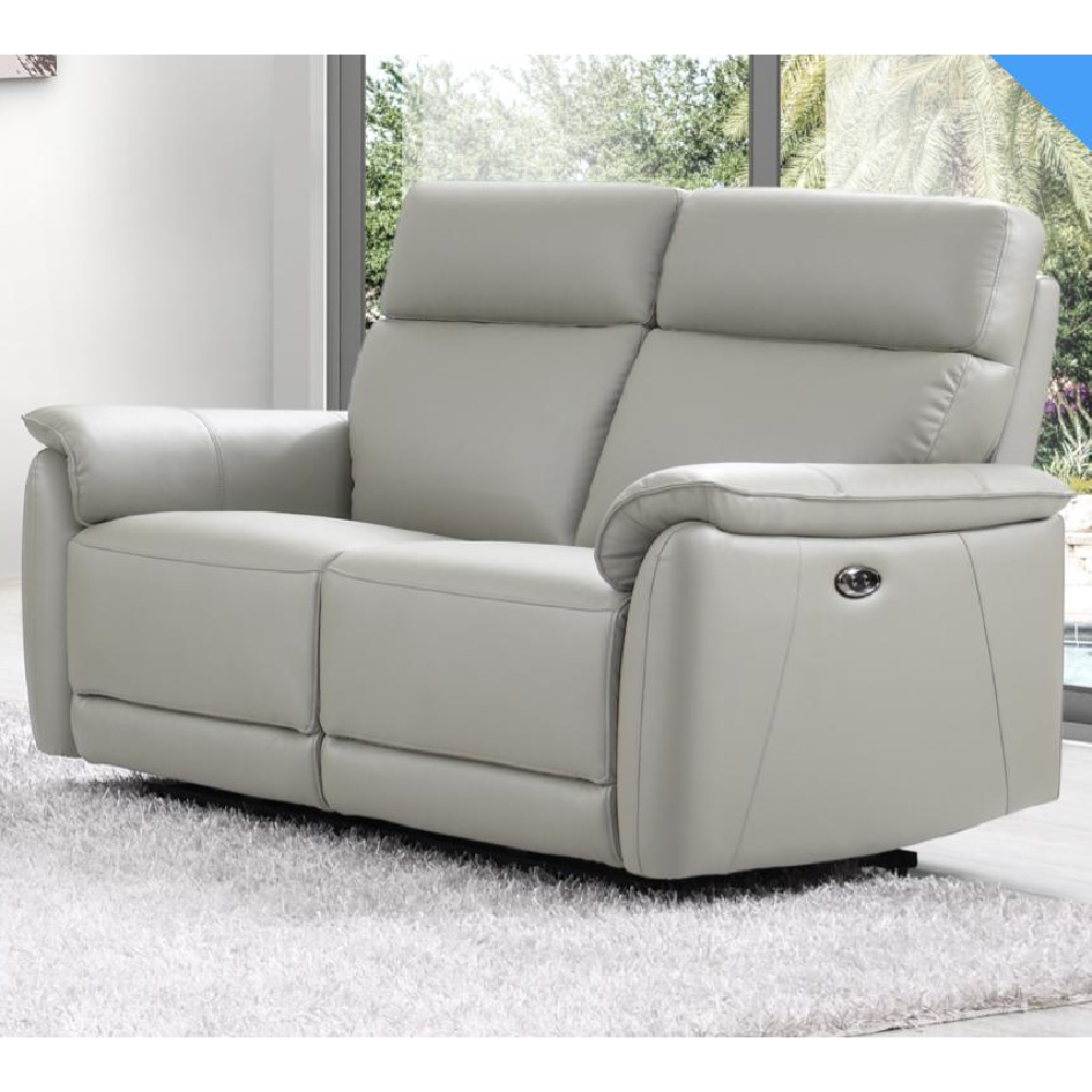 Canton Leather Electric Recliner 2 Seater Sofa In Light Grey ...