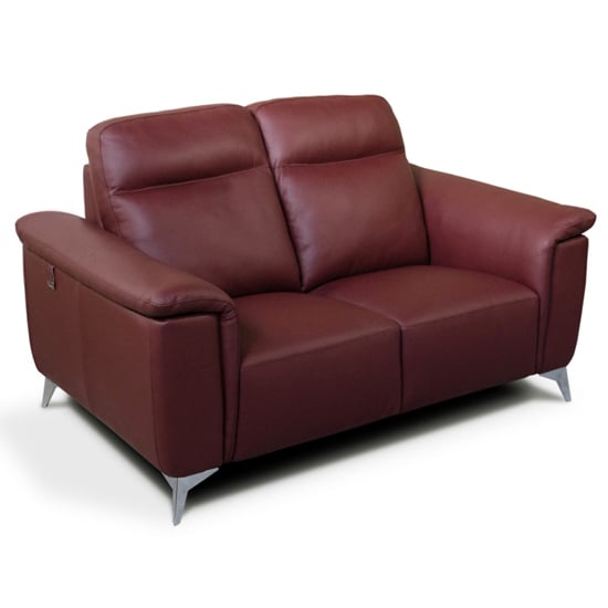 Canton Leather Fixed 2 Seater Sofa In Bordeaux