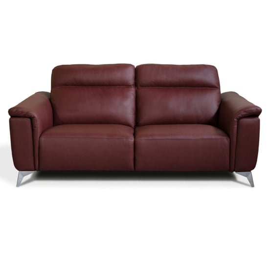 Canton Leather Fixed 3 Seater Sofa In Bordeaux