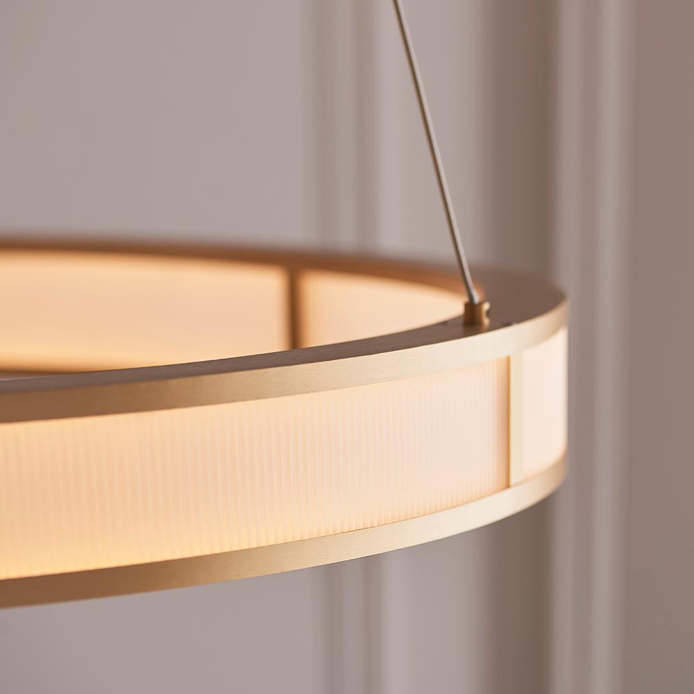 Canton LED Round Metal Pendant Light In Brushed Gold Plated