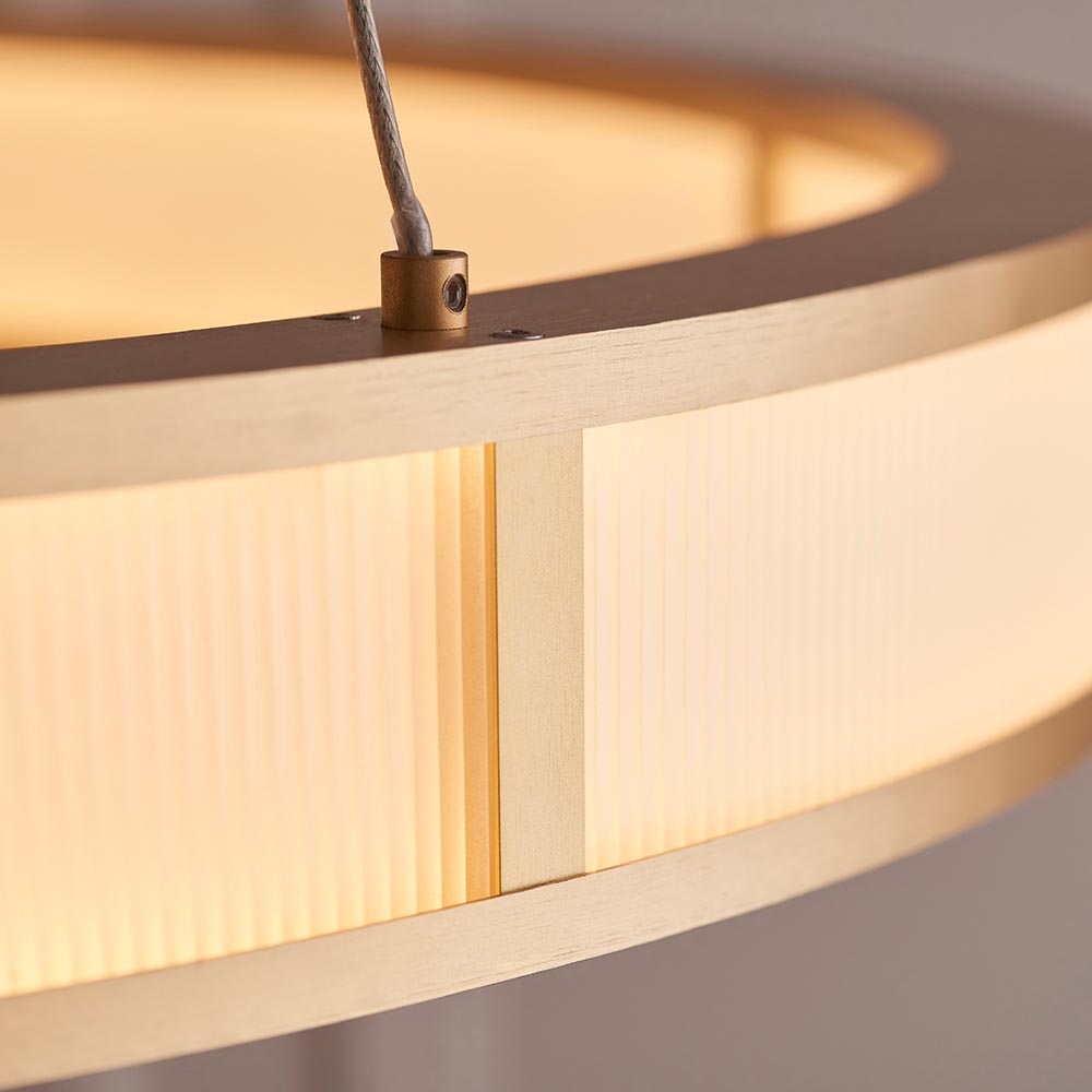 Canton LED Round Metal Pendant Light In Brushed Gold Plated