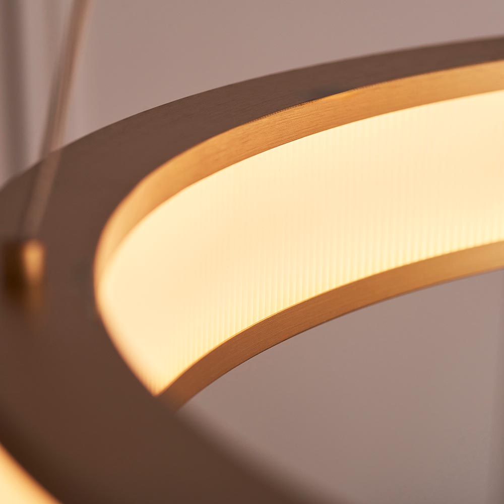 Canton LED Round Metal Pendant Light In Brushed Gold Plated