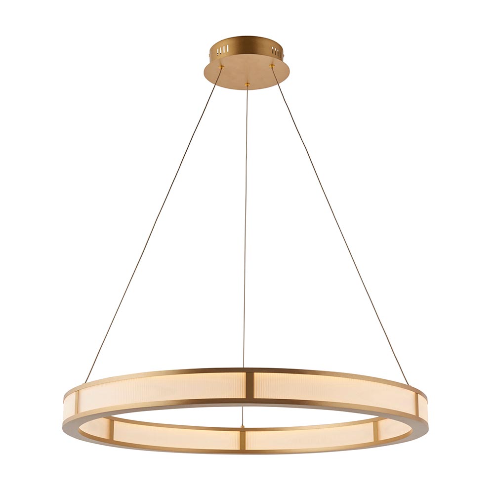 Canton LED Round Metal Pendant Light In Brushed Gold Plated