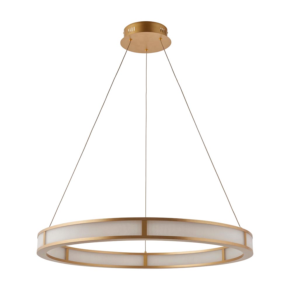 Canton LED Round Metal Pendant Light In Brushed Gold Plated